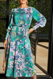 Chi Chi London Green Long Sleeve Floral Abstract Midi Dress - Image 5 of 5