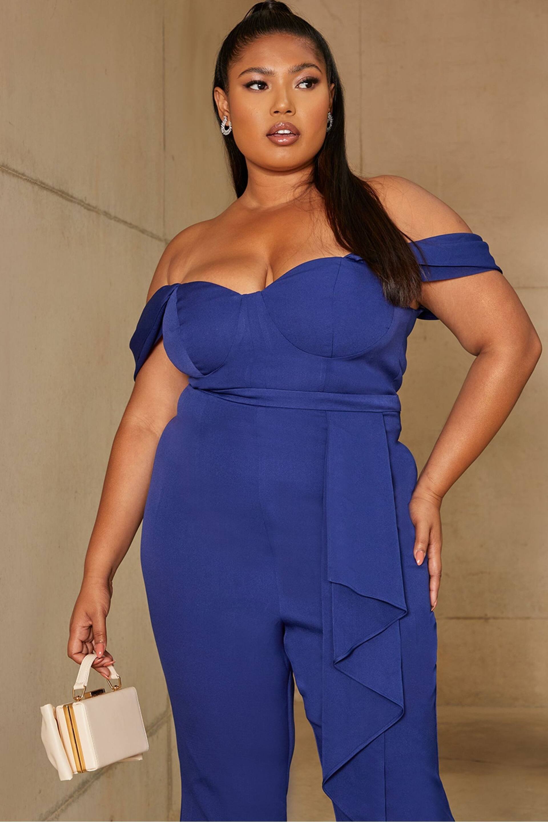 Chi Chi London Blue Curve Bardot Style Jumpsuit - Image 4 of 5