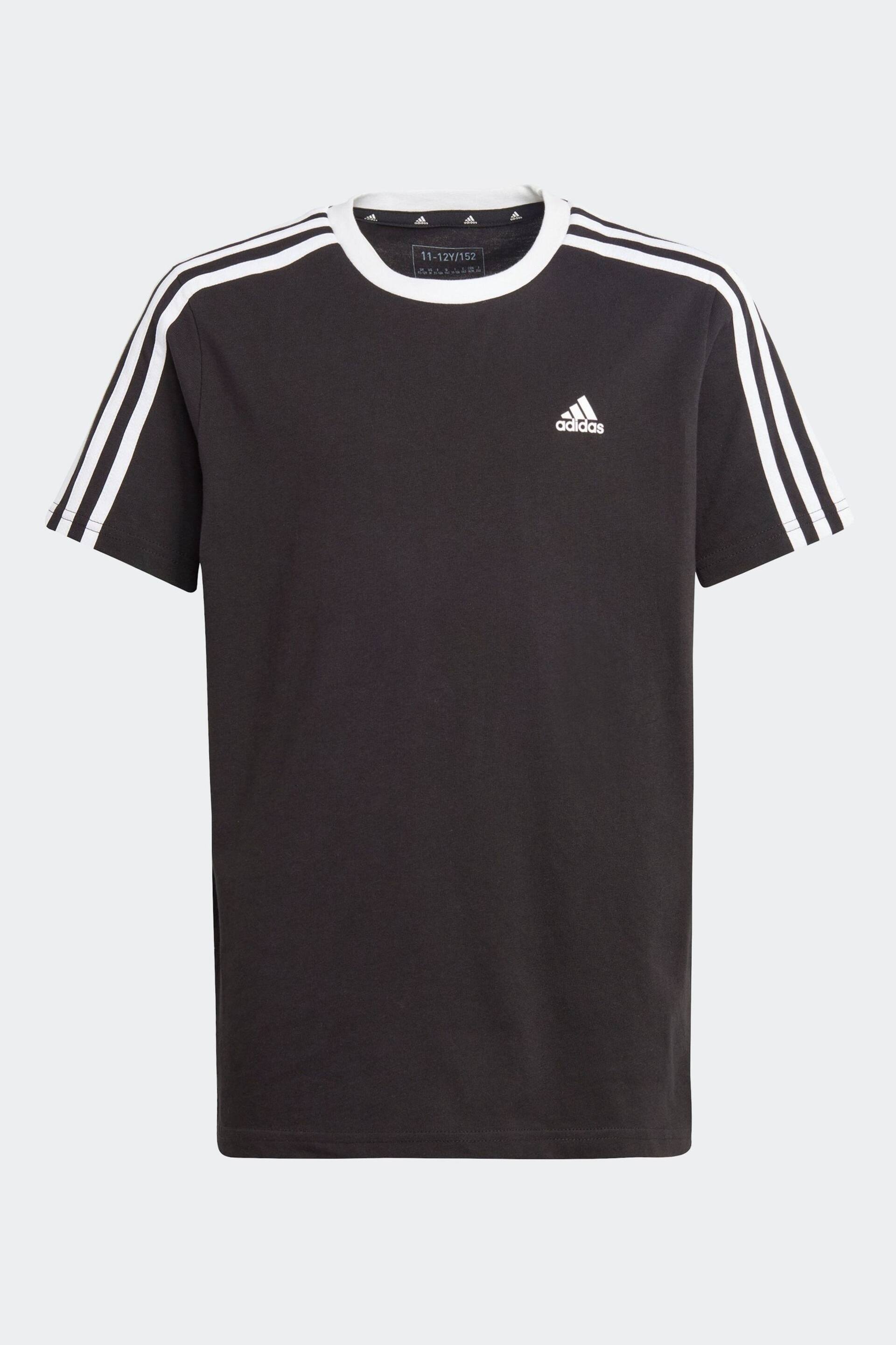 adidas Black Boyfriend Loose Fit Sportswear Essentials 3-Stripes Cotton T-Shirt - Image 1 of 6