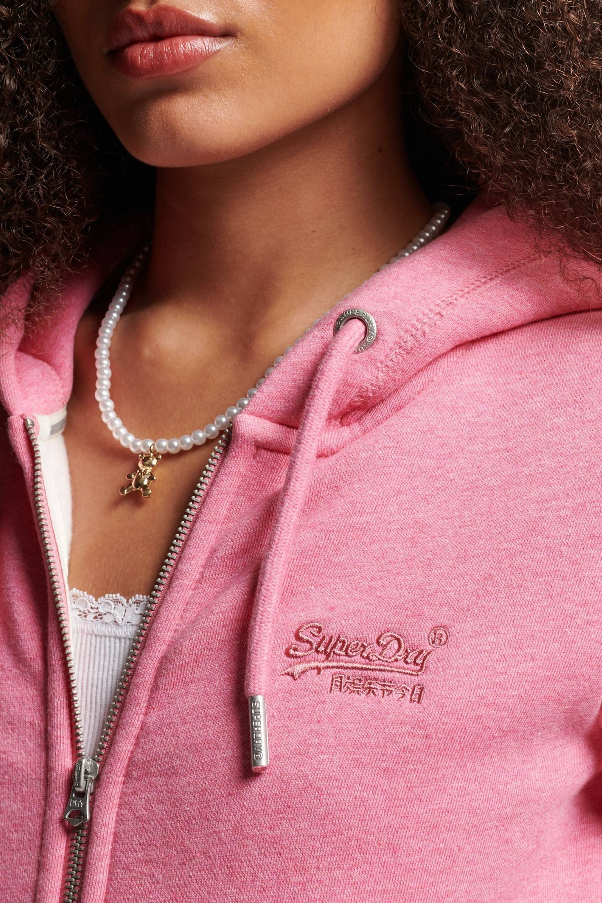 Superdry Blossom Pink Marl Vintage Logo Embroidered Zip-Up Hoodie - Image 5 of 6