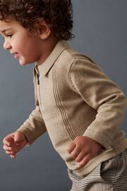 Neutral Long Sleeve Zip Neck Textured Polo Shirt (3mths-7yrs) - Image 2 of 6