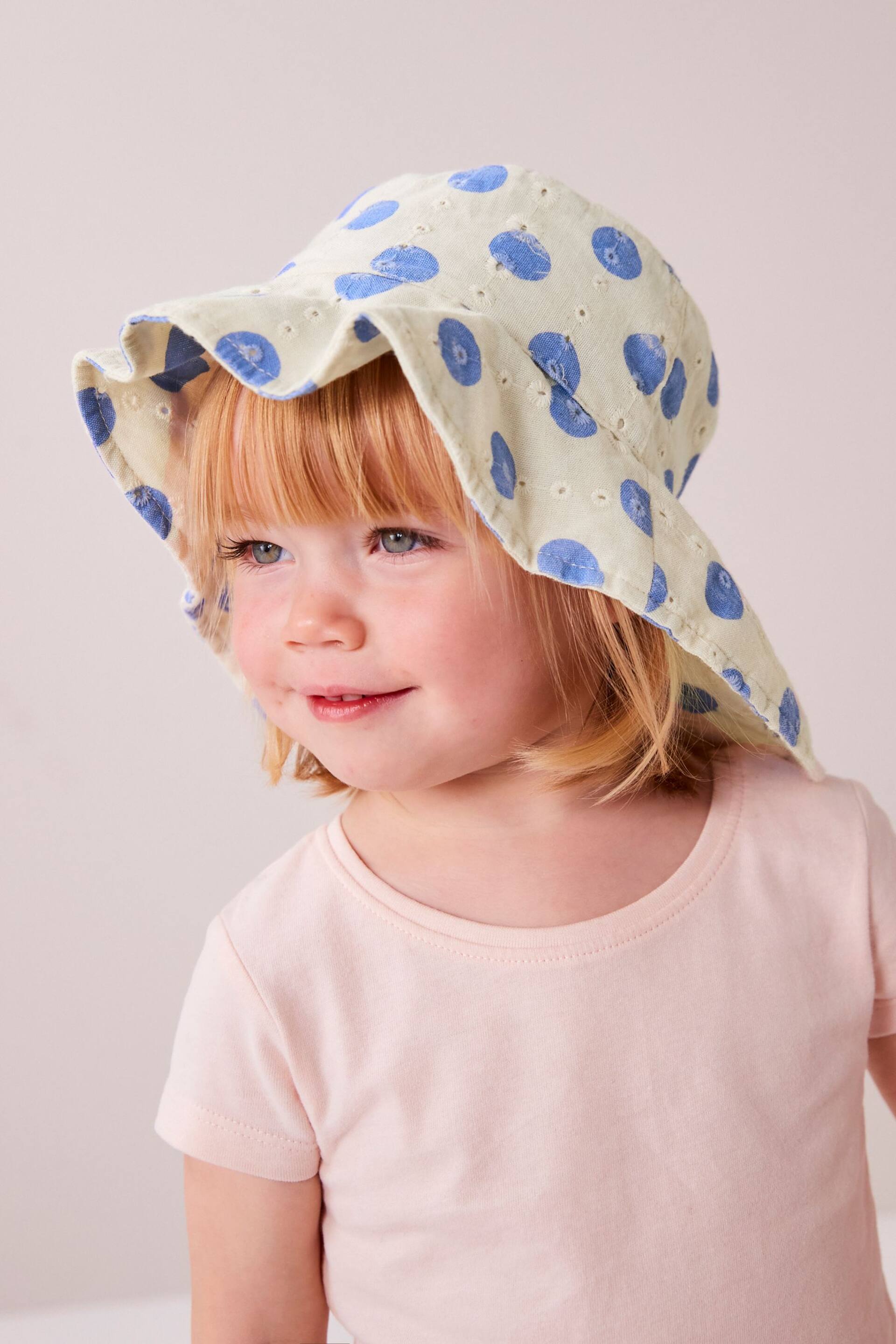 White/Blue Low Back Bucket Hat (3mths-10yrs) - Image 1 of 6