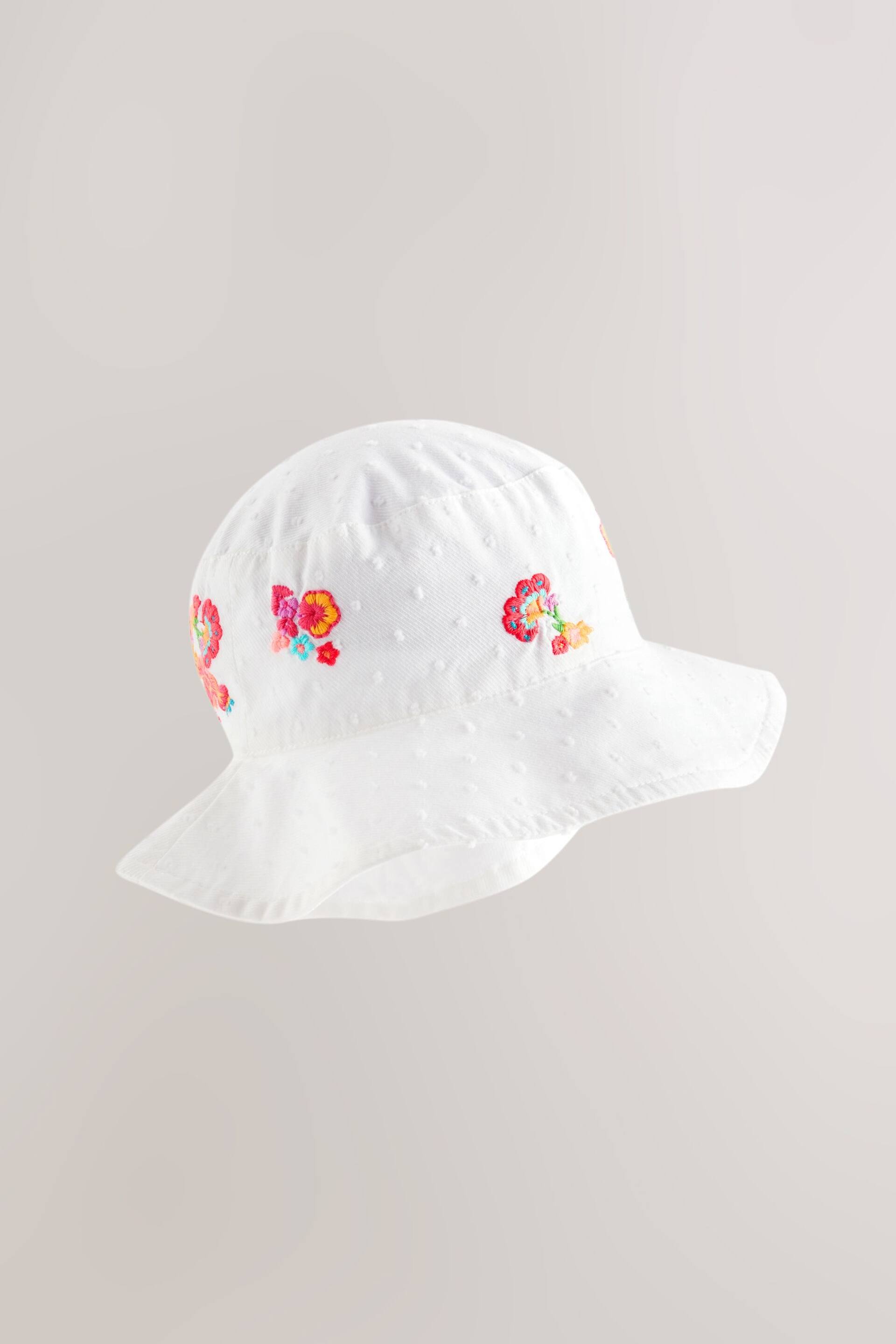 White Embroidered Low Back Bucket Hat (3mths-10yrs) - Image 1 of 2
