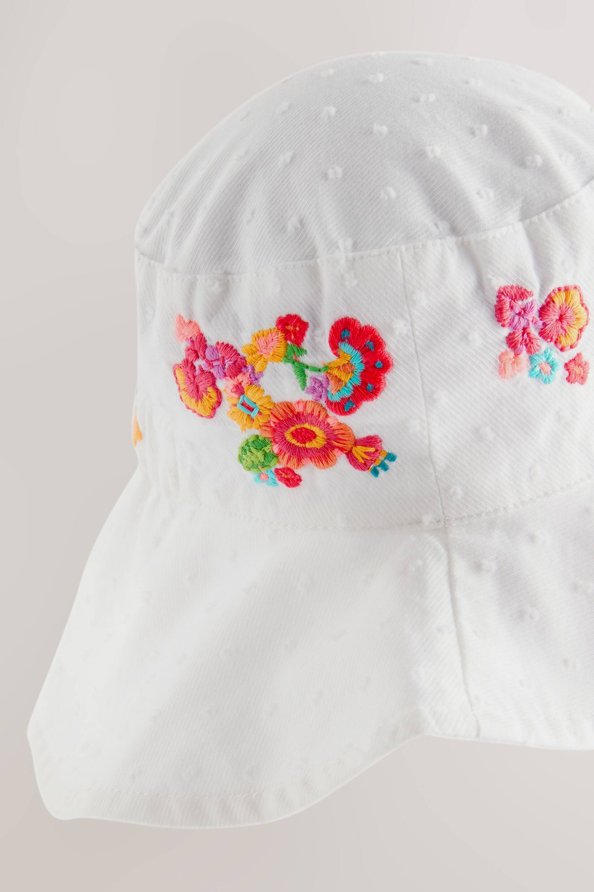 White Embroidered Low Back Bucket Hat (3mths-10yrs) - Image 2 of 2