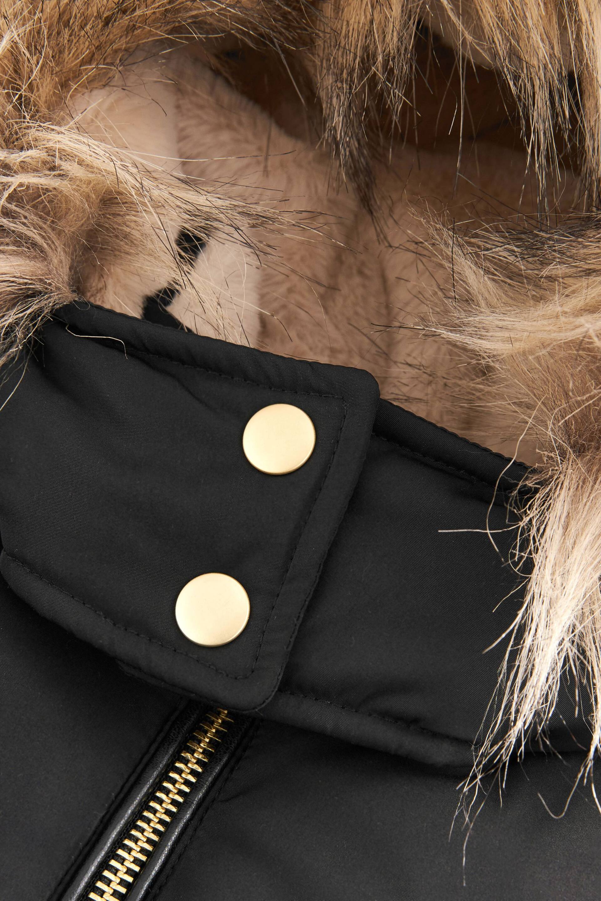 Black Shower Resistant Faux Fur Trim Short Padded Coat (3-16yrs) - Image 7 of 10