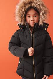 Black Shower Resistant Faux Fur Trim Short Padded Coat (3-16yrs) - Image 10 of 10