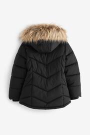 Black Shower Resistant Faux Fur Trim Short Padded Coat (3-16yrs) - Image 5 of 10
