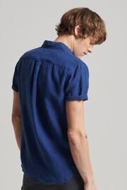 Superdry Dark Blue Studios Casual Linen Short Sleeve Shirt - Image 3 of 5