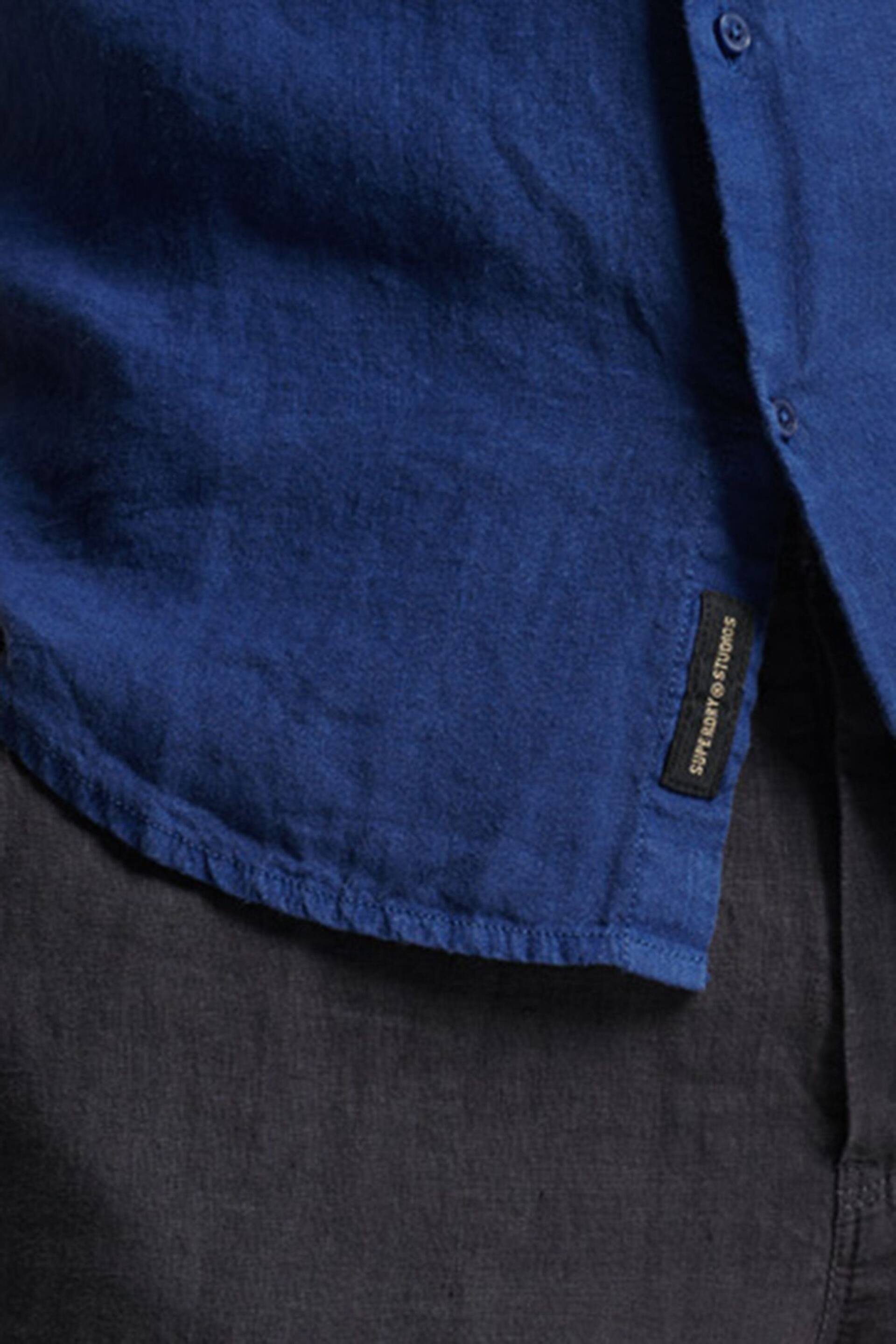 Superdry Dark Blue Studios Casual Linen Short Sleeve Shirt - Image 5 of 5