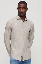 Superdry Ash Grey Studios Casual Linen Long Sleeved Shirt - Image 1 of 6