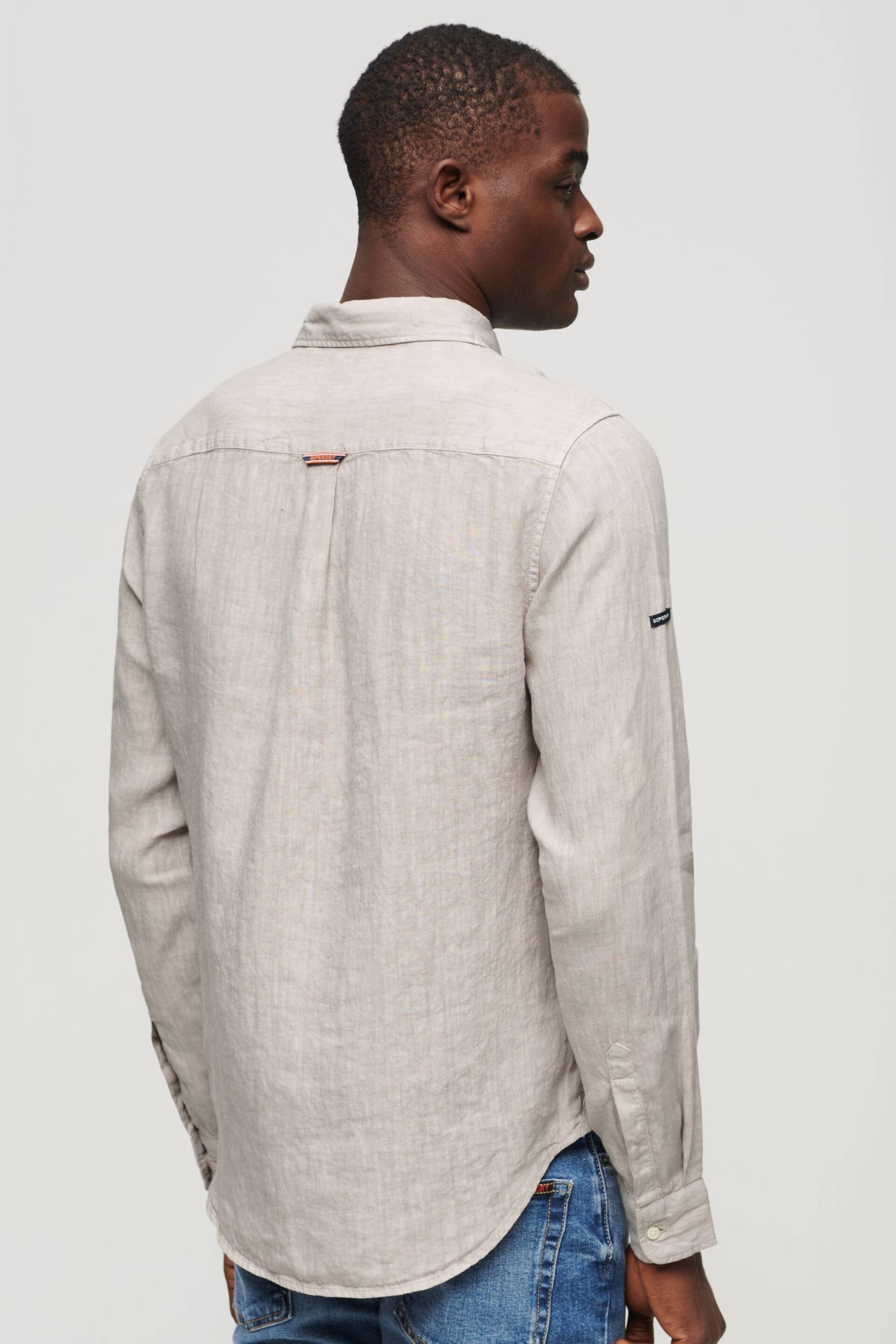 Superdry Ash Grey Studios Casual Linen Long Sleeved Shirt - Image 3 of 6