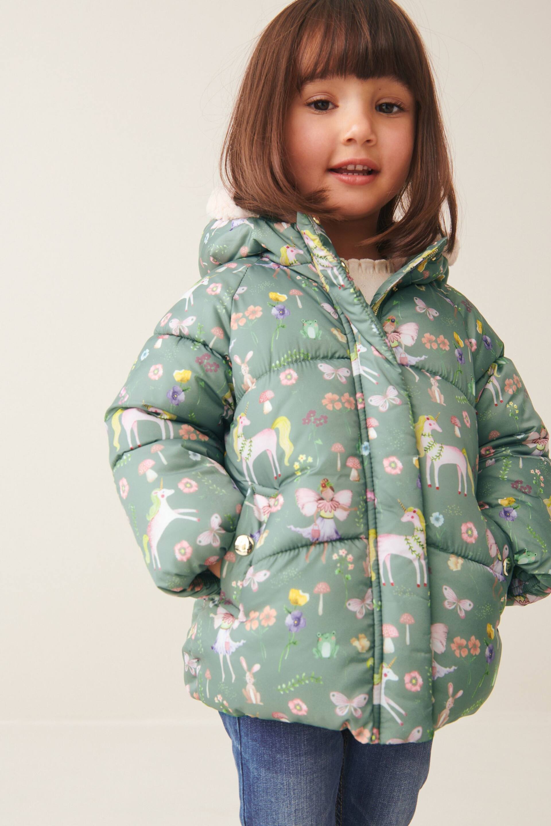 Khaki Green Printed Shower Resistant Padded Coat (3mths-7yrs) - Image 1 of 11