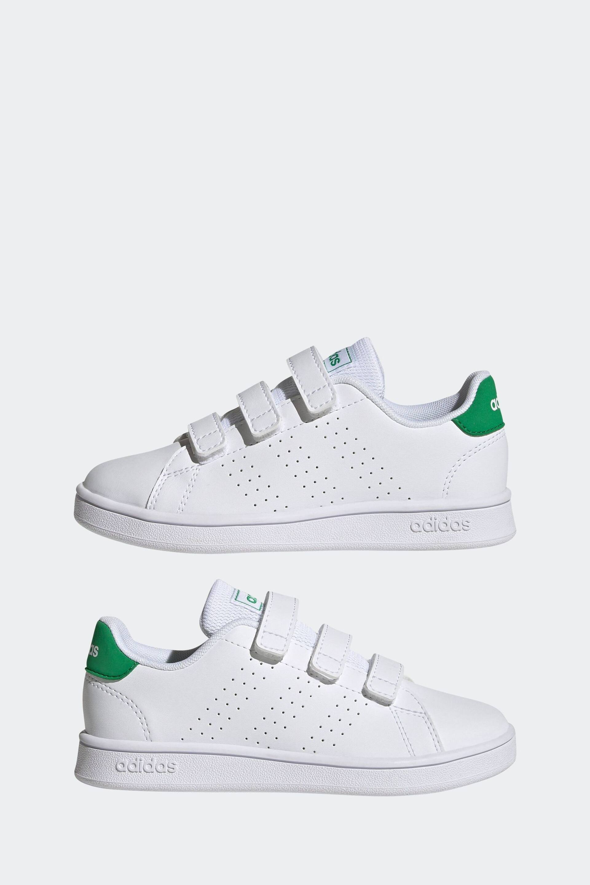 adidas Green/White Sportswear Advantage Court Lifestyle Hook And Loop Trainers - Image 5 of 9