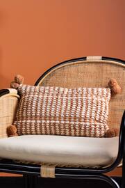 furn. Brown Ayaan Woven Loop Tufted Cotton Double Pom Pom Cushion - Image 1 of 5
