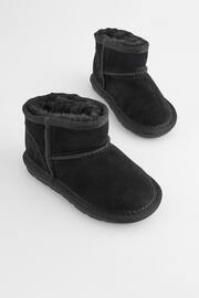 Black Suede Mini Faux Fur Lined Water Repellent Pull-On Suede Boots - Image 4 of 9