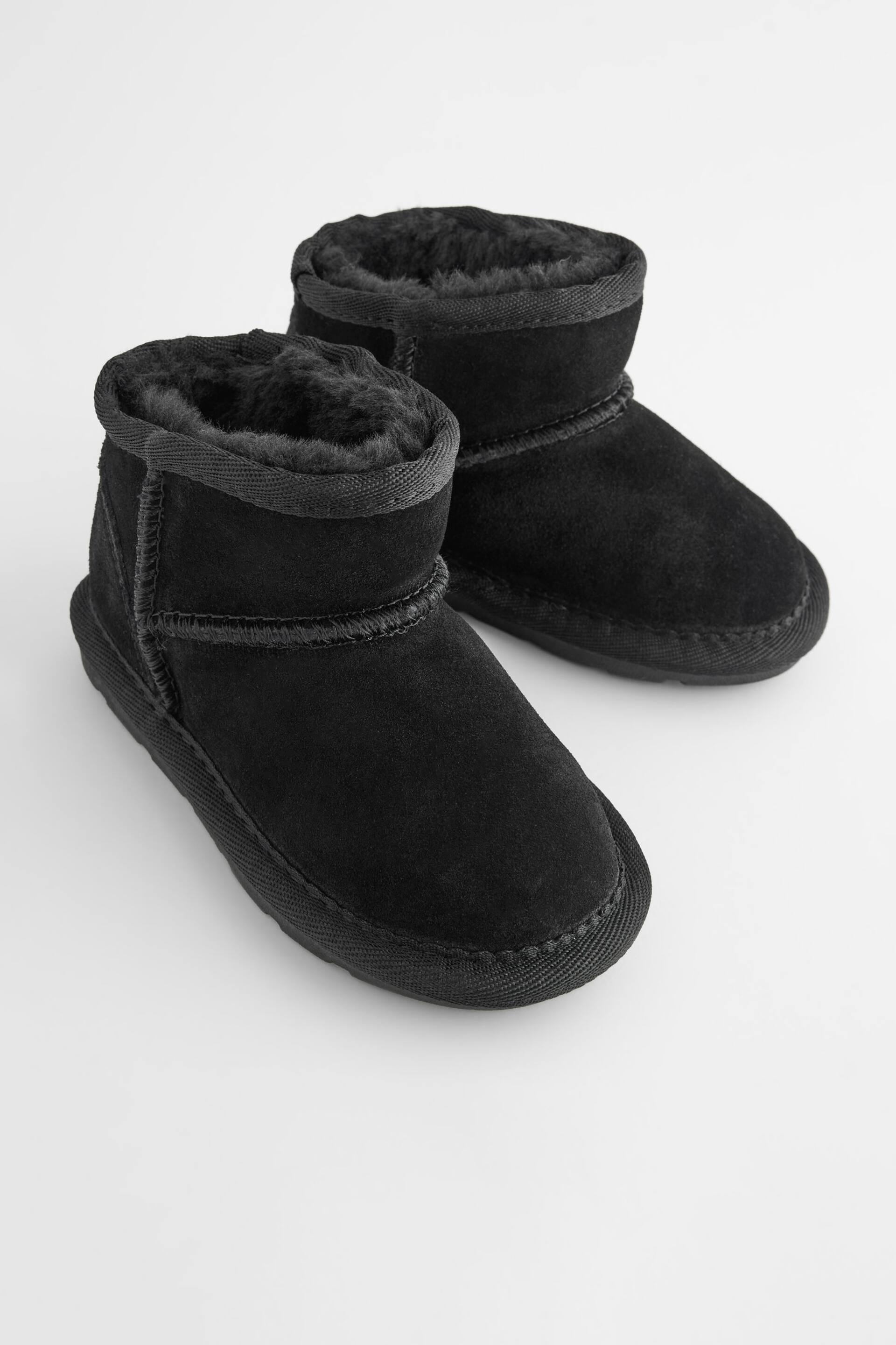 Black Suede Mini Faux Fur Lined Water Repellent Pull-On Suede Boots - Image 6 of 9