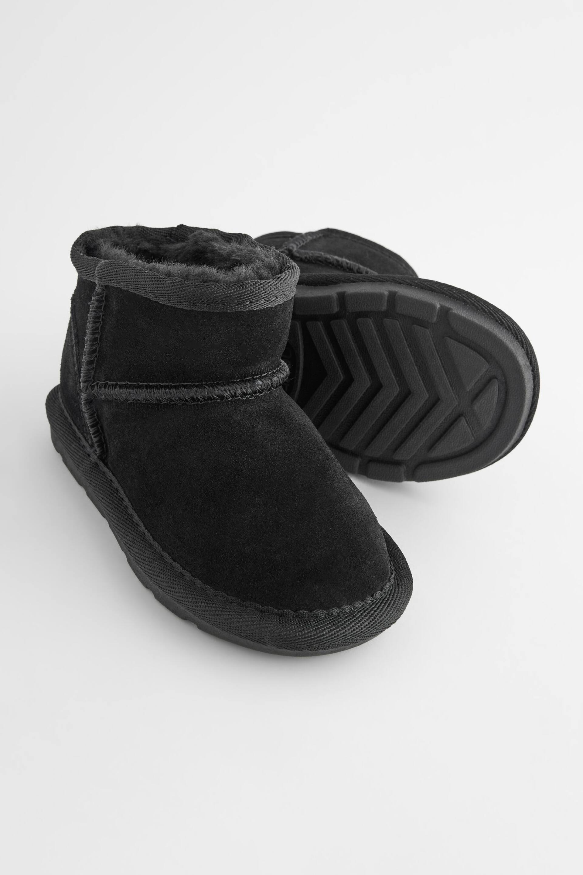 Black Suede Mini Faux Fur Lined Water Repellent Pull-On Suede Boots - Image 7 of 9