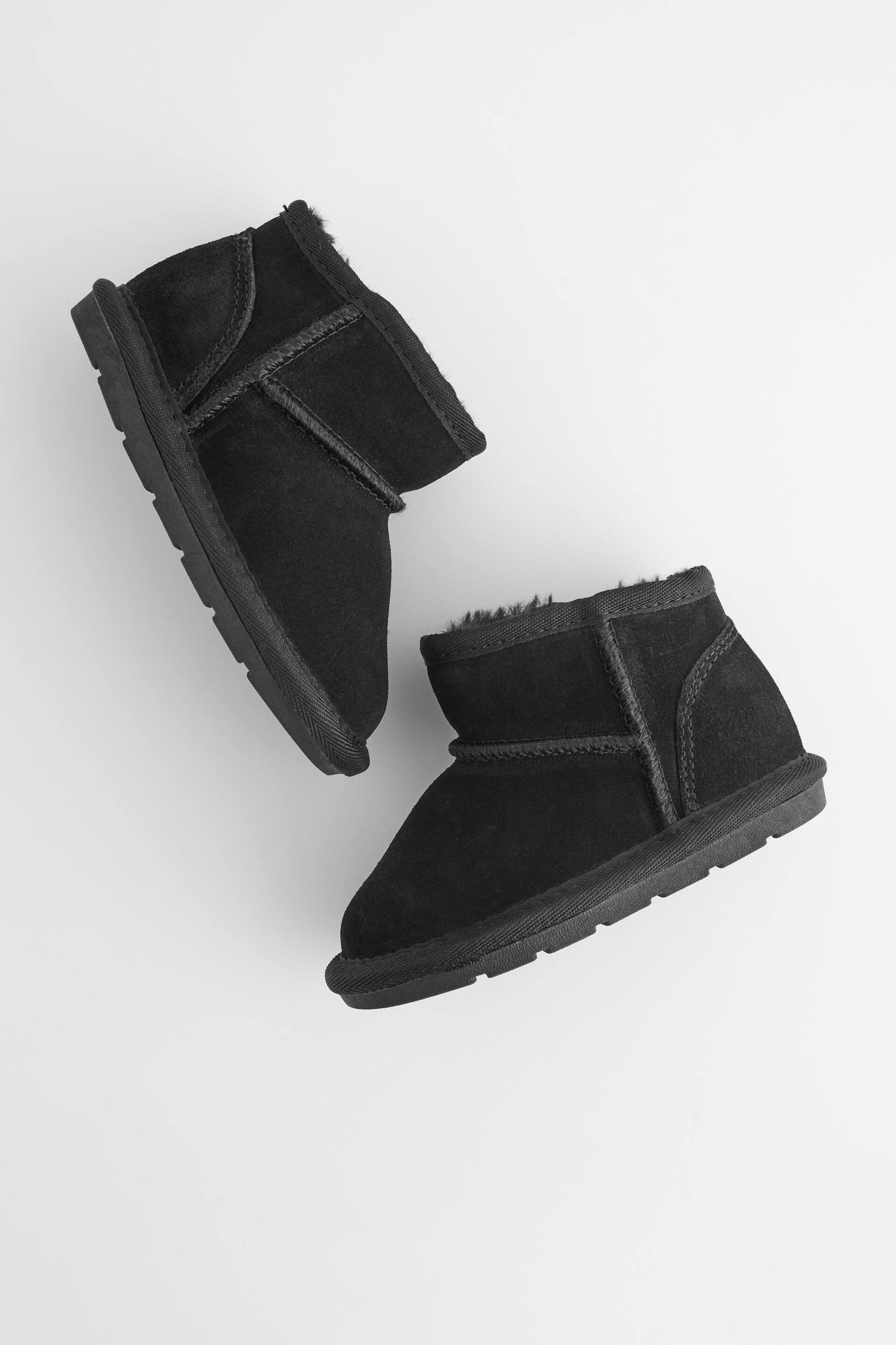 Black Suede Mini Faux Fur Lined Water Repellent Pull-On Suede Boots - Image 8 of 9