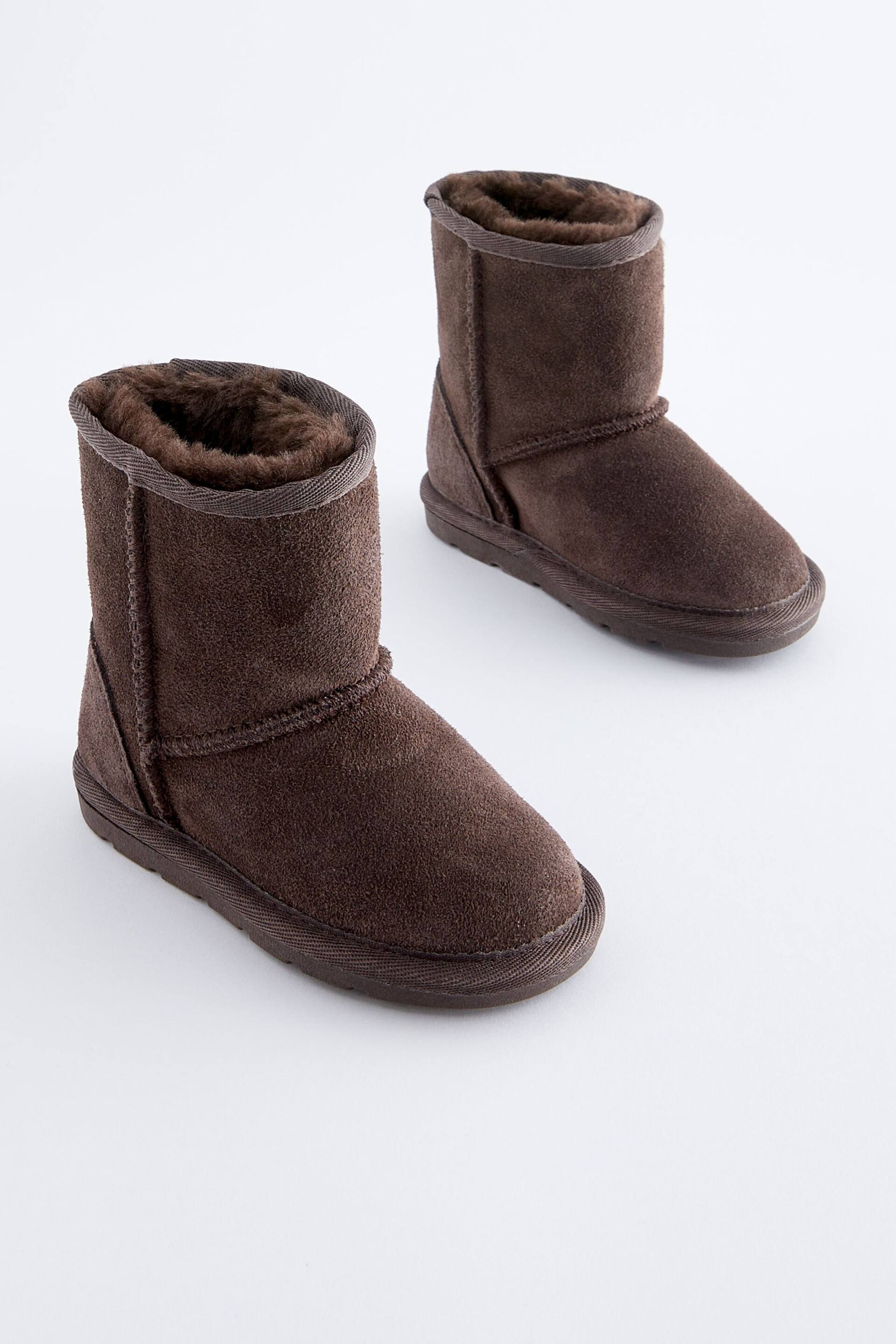 Chocolate Brown Short Suede Tall Faux Fur Lined Water Repellent Pull-On Suede Boots - Image 1 of 5
