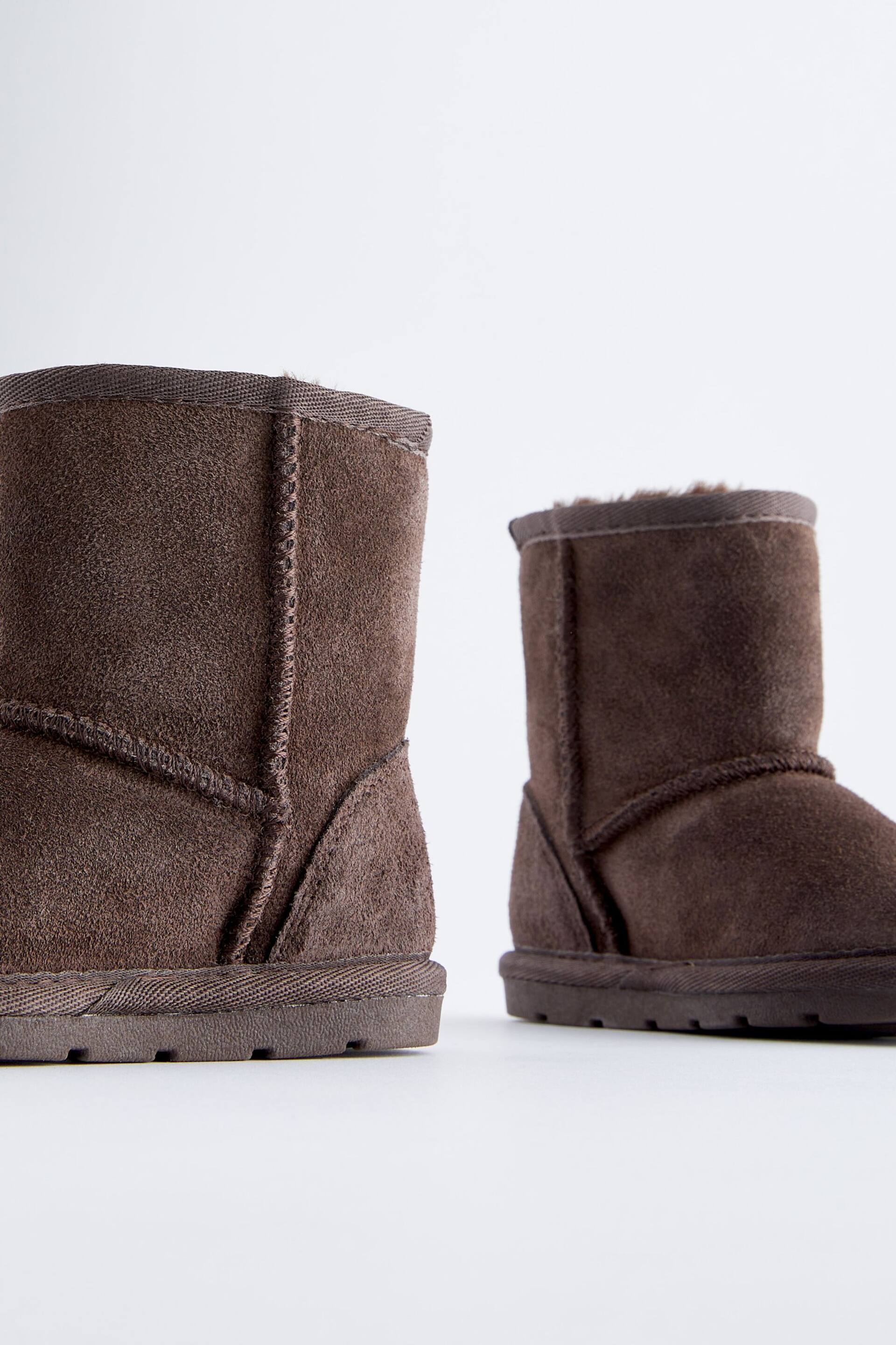 Chocolate Brown Short Suede Tall Faux Fur Lined Water Repellent Pull-On Suede Boots - Image 4 of 5