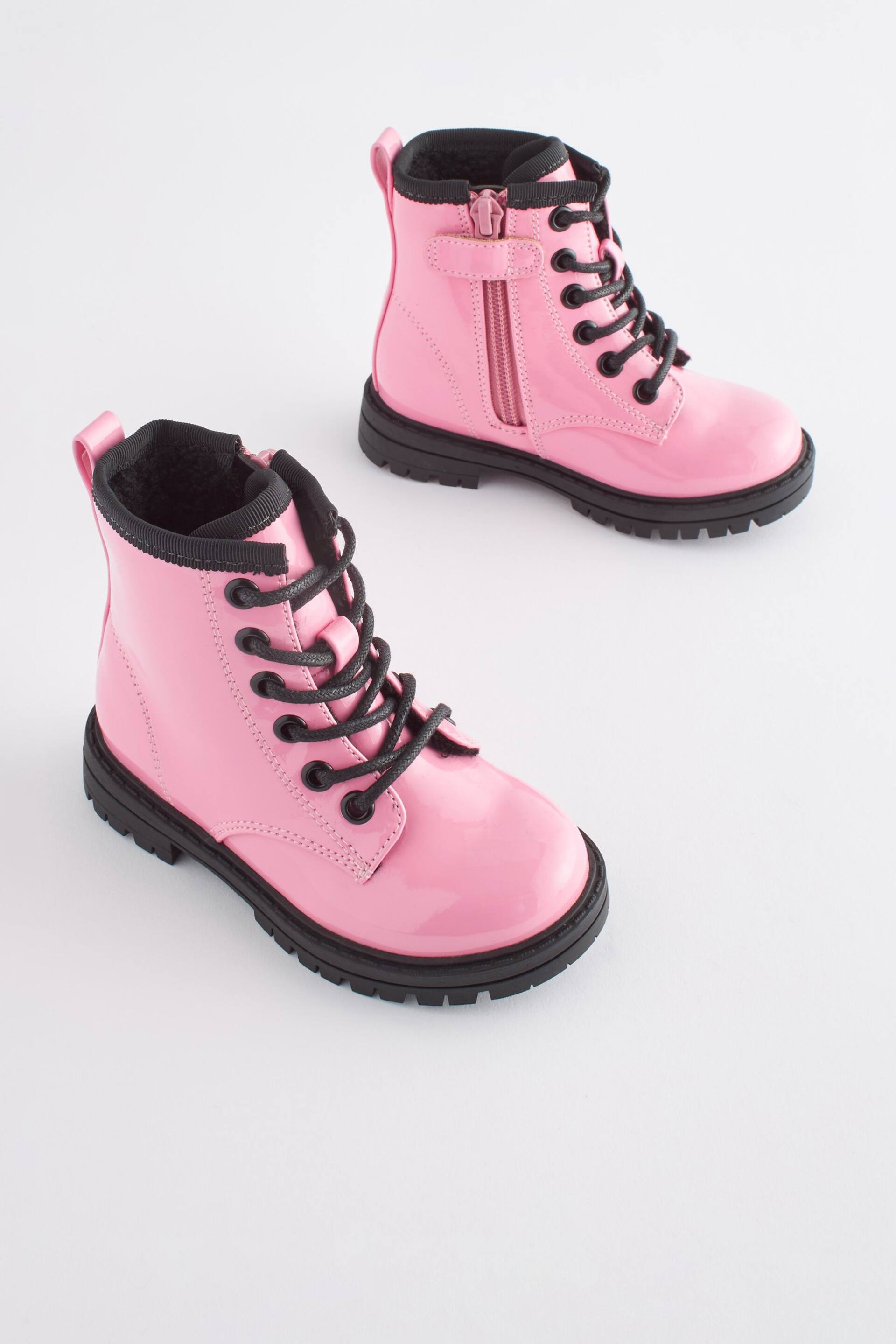 Pink Standard Fit (F) Warm Lined Lace-Up Boots - Image 1 of 6