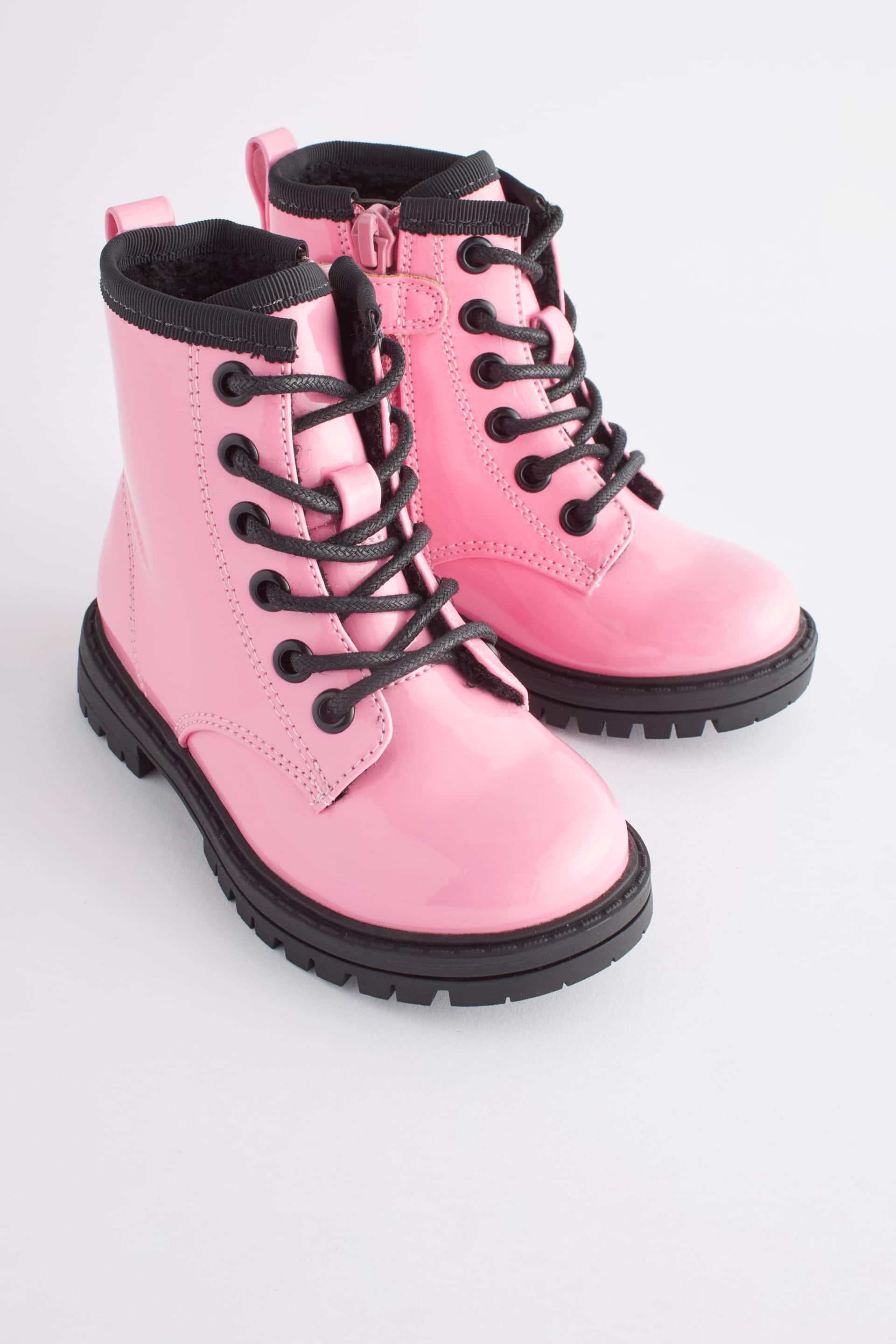Pink Standard Fit (F) Warm Lined Lace-Up Boots - Image 2 of 6