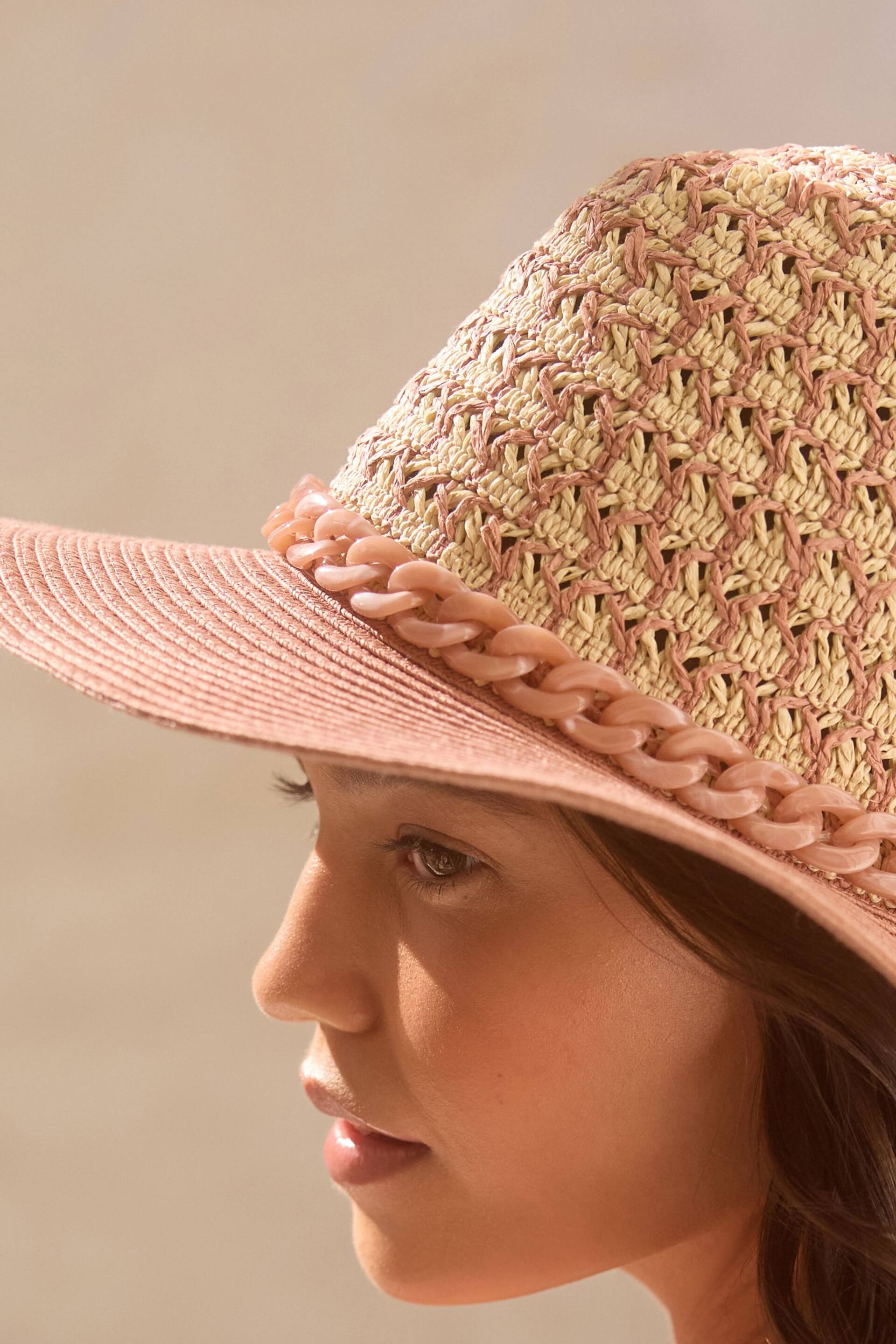 Pink Panama Hat With Chain - Image 4 of 5