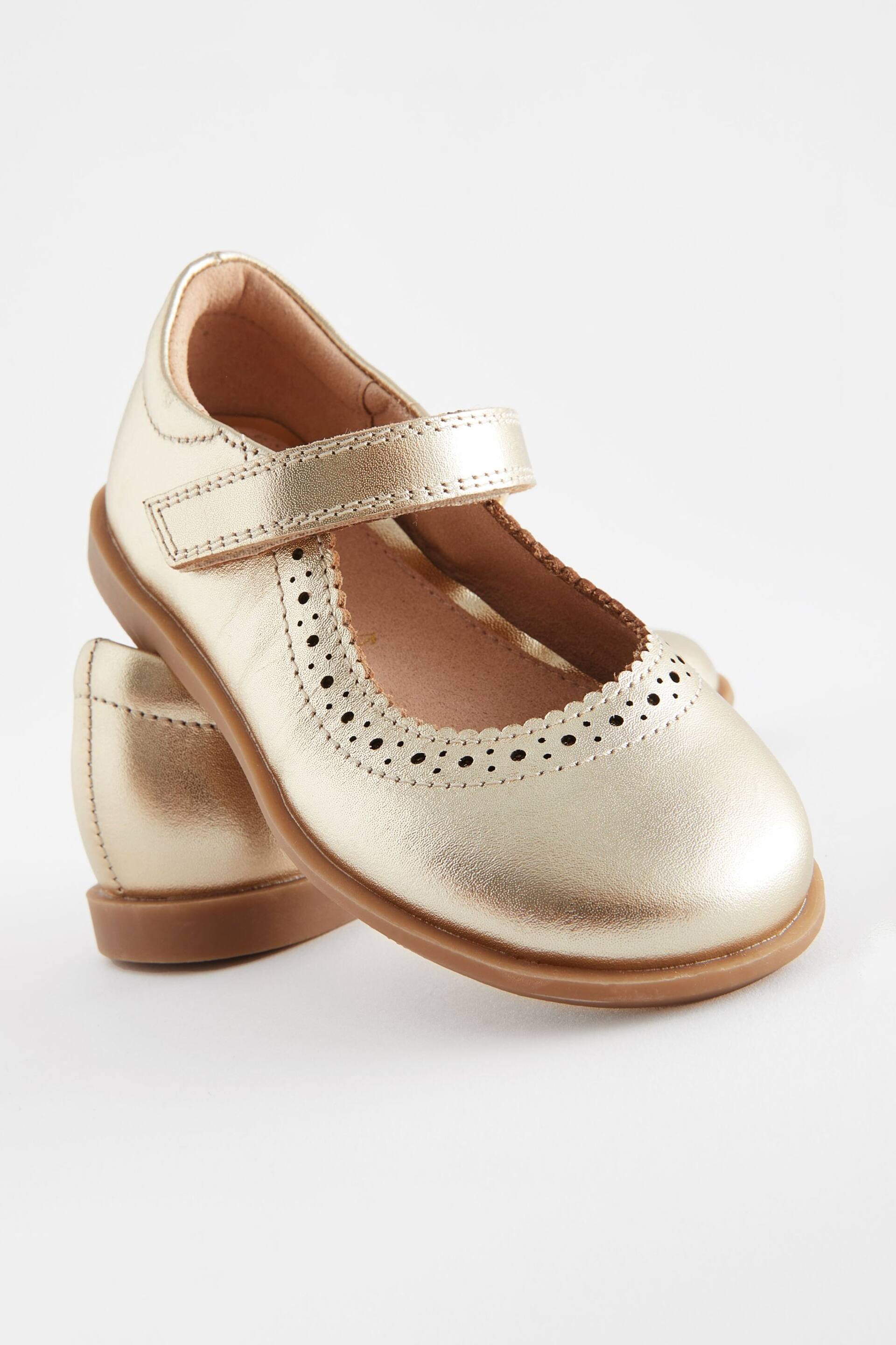 Gold Leather Leather Mary Jane Brogues - Image 3 of 5