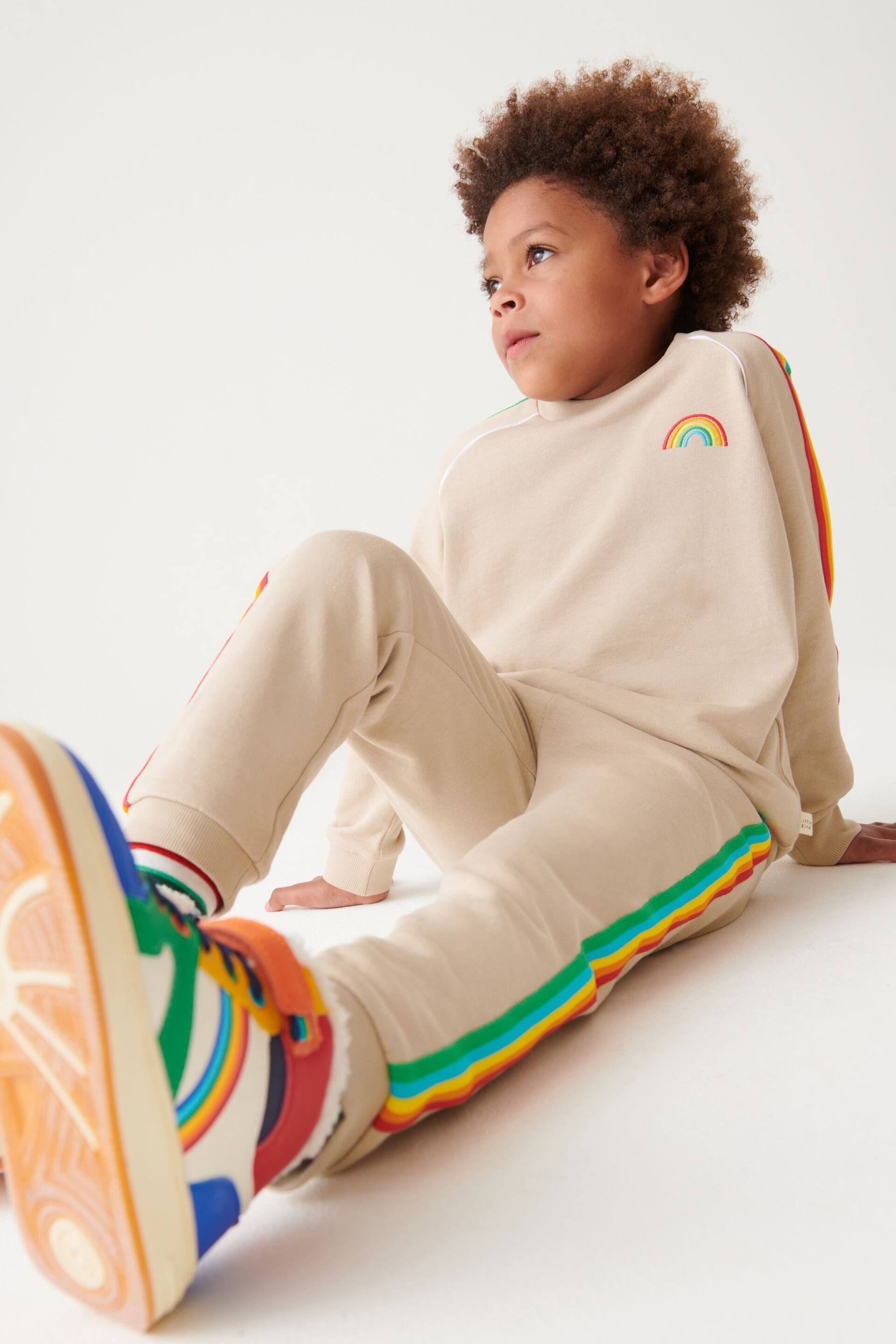 Little Bird by Jools Oliver Stone Rainbow Striped Joggers - Image 4 of 9