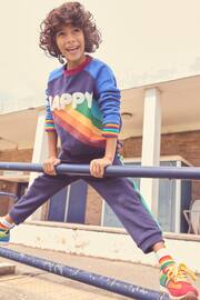 Little Bird by Jools Oliver Navy Happy Rainbow Crew Neck Sweatshirt - Image 3 of 8