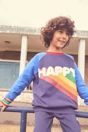 Little Bird by Jools Oliver Navy Happy Rainbow Crew Neck Sweatshirt - Image 5 of 8