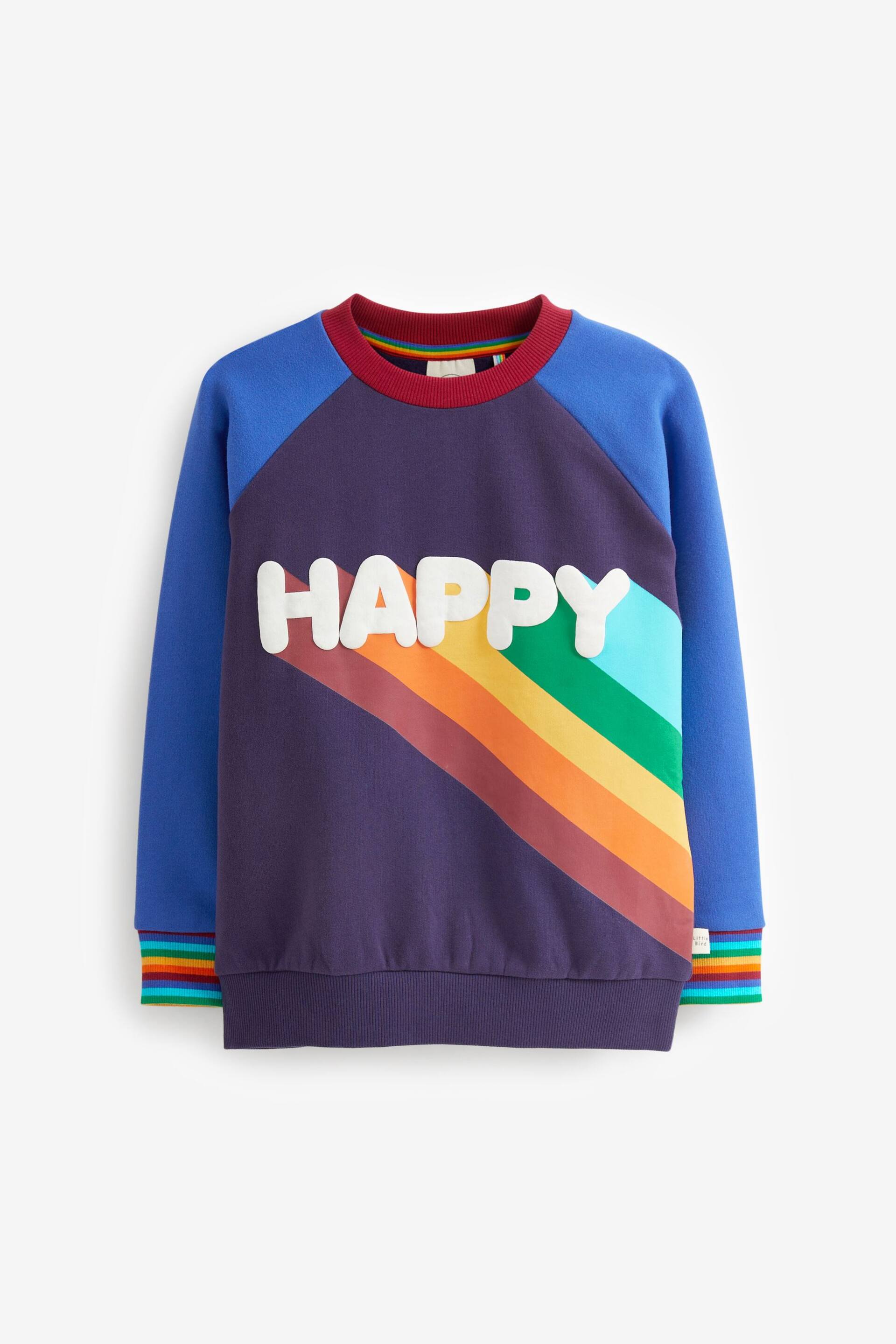 Little Bird by Jools Oliver Navy Happy Rainbow Crew Neck Sweatshirt - Image 6 of 8