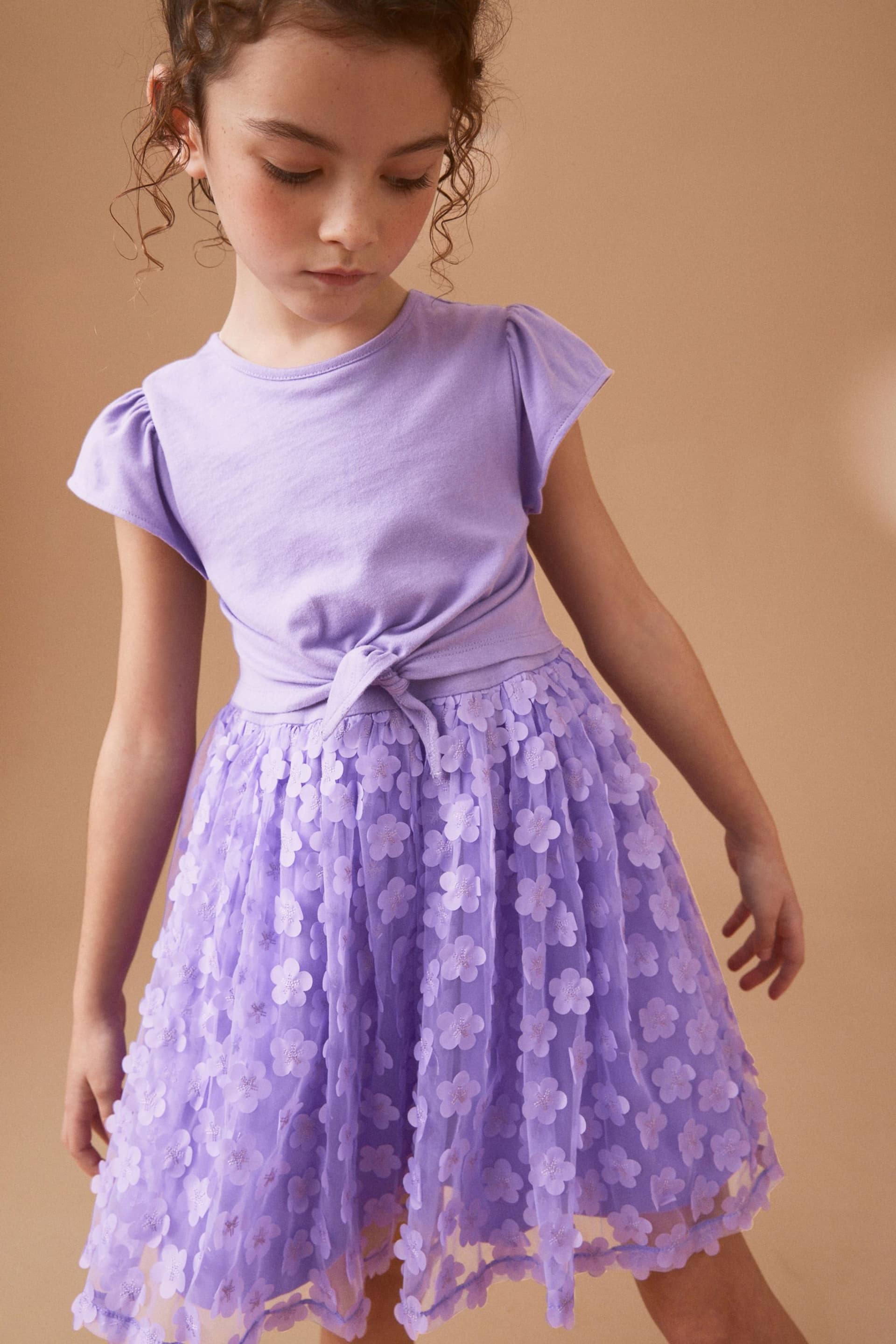 Lilac Purple 3D Floral Skirt Dress (3-12yrs) - Image 2 of 8