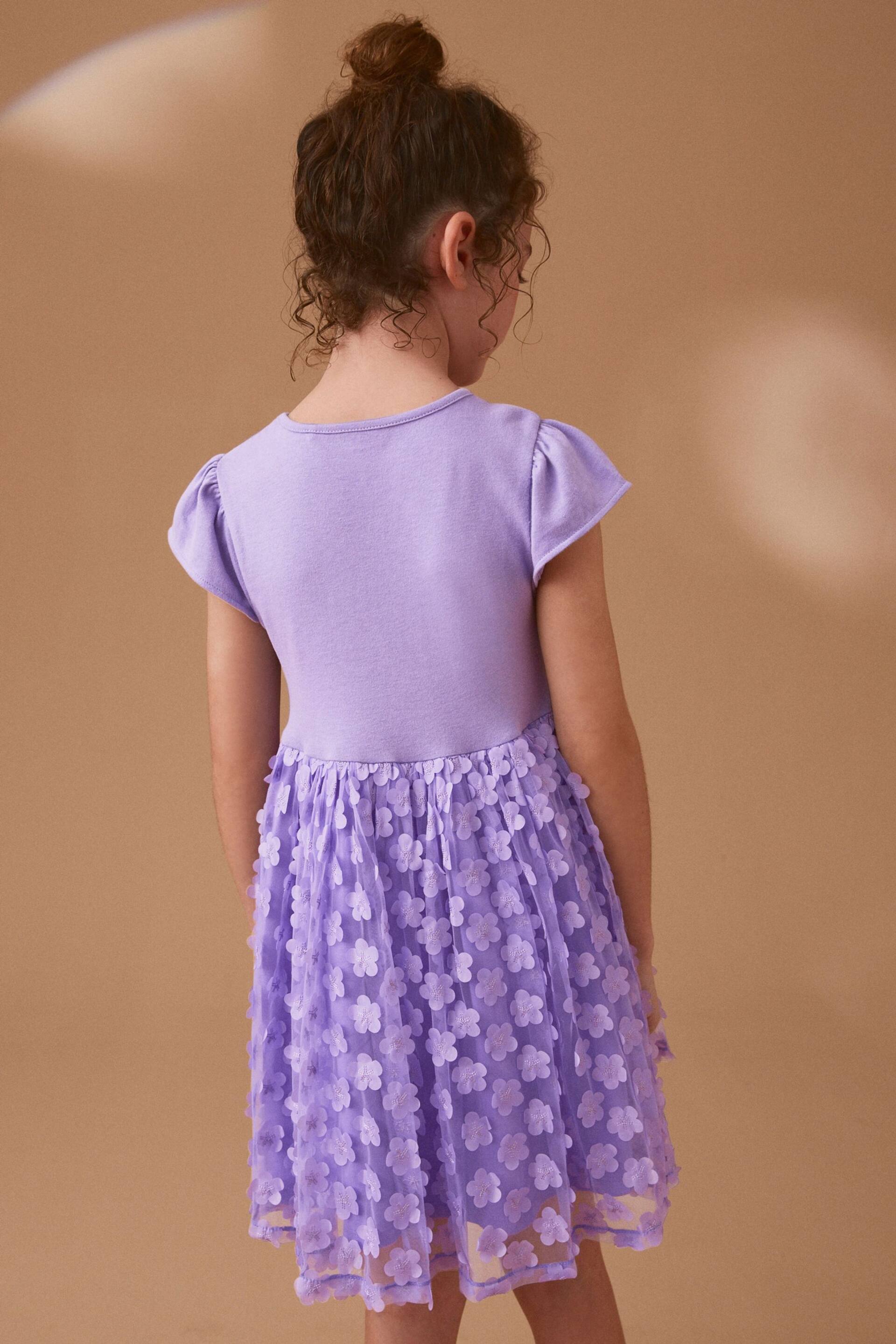 Lilac Purple 3D Floral Skirt Dress (3-12yrs) - Image 4 of 8