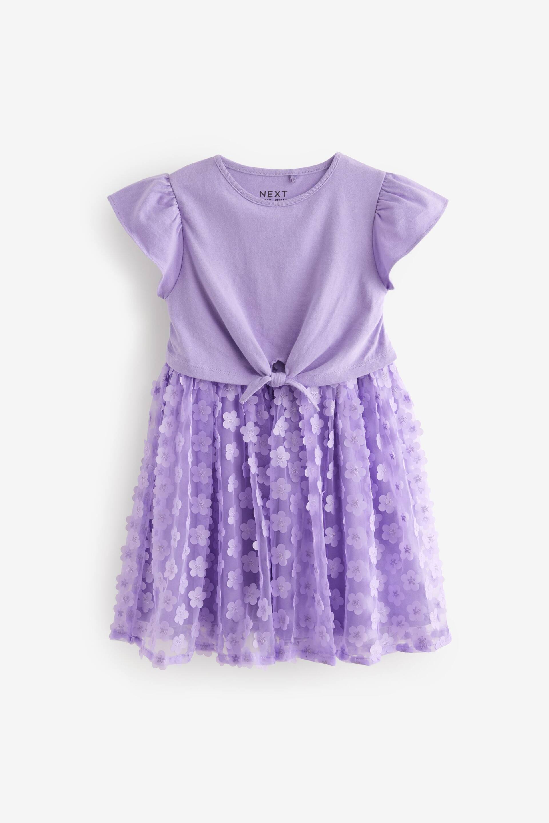 Lilac Purple 3D Floral Skirt Dress (3-12yrs) - Image 6 of 8