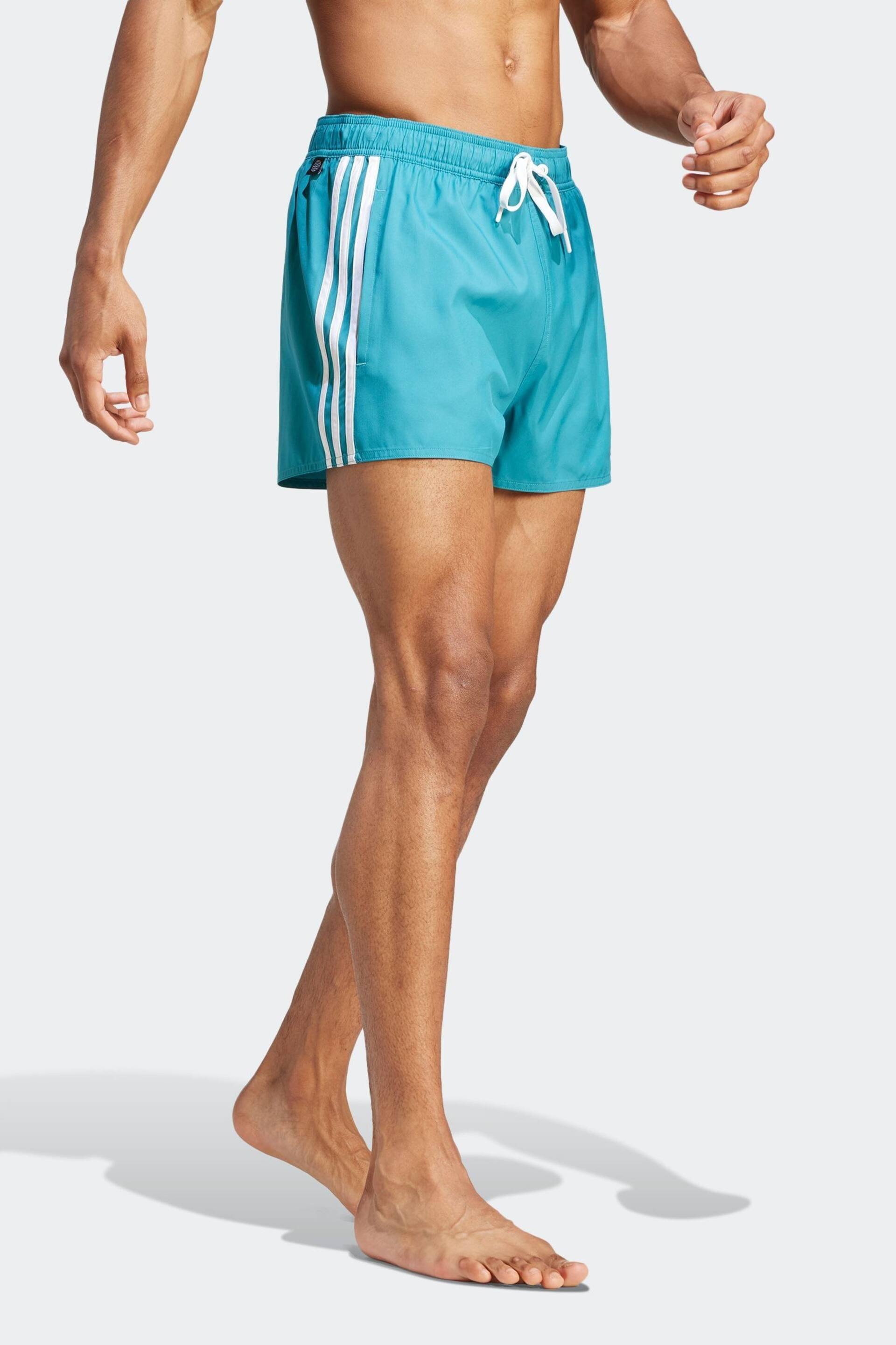 adidas Turquoise Blue 3-Stripes CLX Very Short Length Swim Shorts - Image 5 of 9