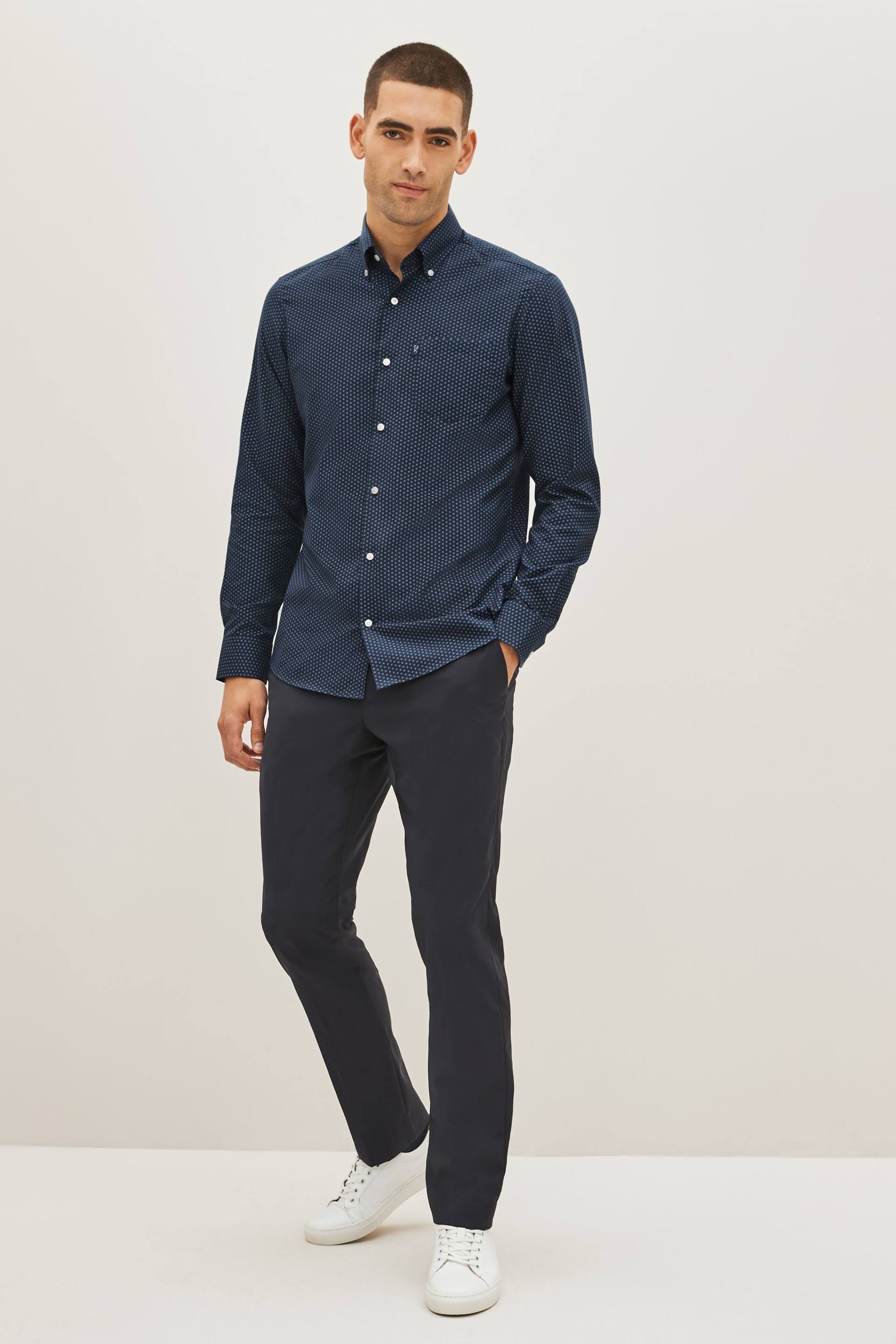 Navy Blue Slim Fit Easy Iron Button Down Oxford Shirt - Image 2 of 7