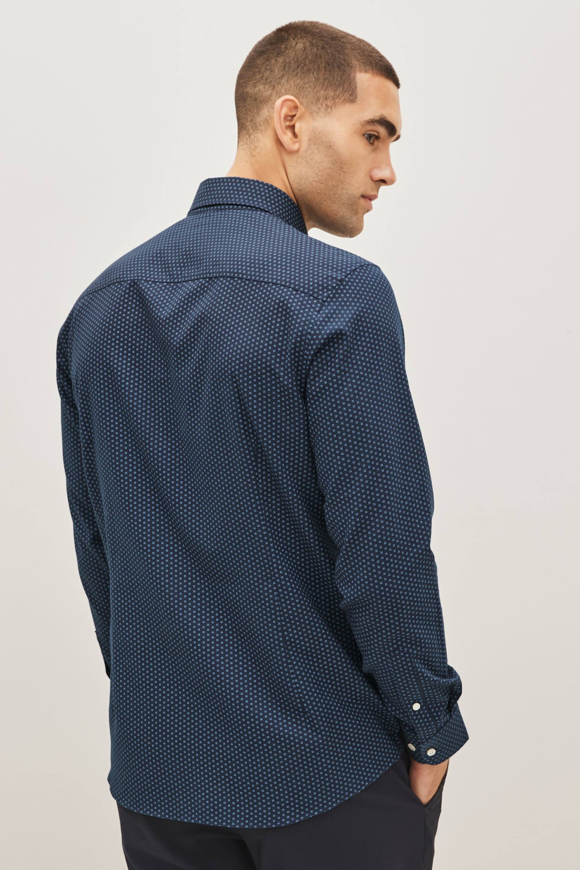 Navy Blue Slim Fit Easy Iron Button Down Oxford Shirt - Image 3 of 7