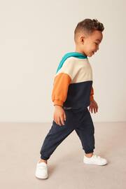 Navy Blue/Tan Brown Colourblock Hoodie and Jogger Set (3mths-7yrs) - Image 2 of 9