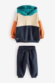 Navy Blue/Tan Brown Colourblock Hoodie and Jogger Set (3mths-7yrs) - Image 6 of 9
