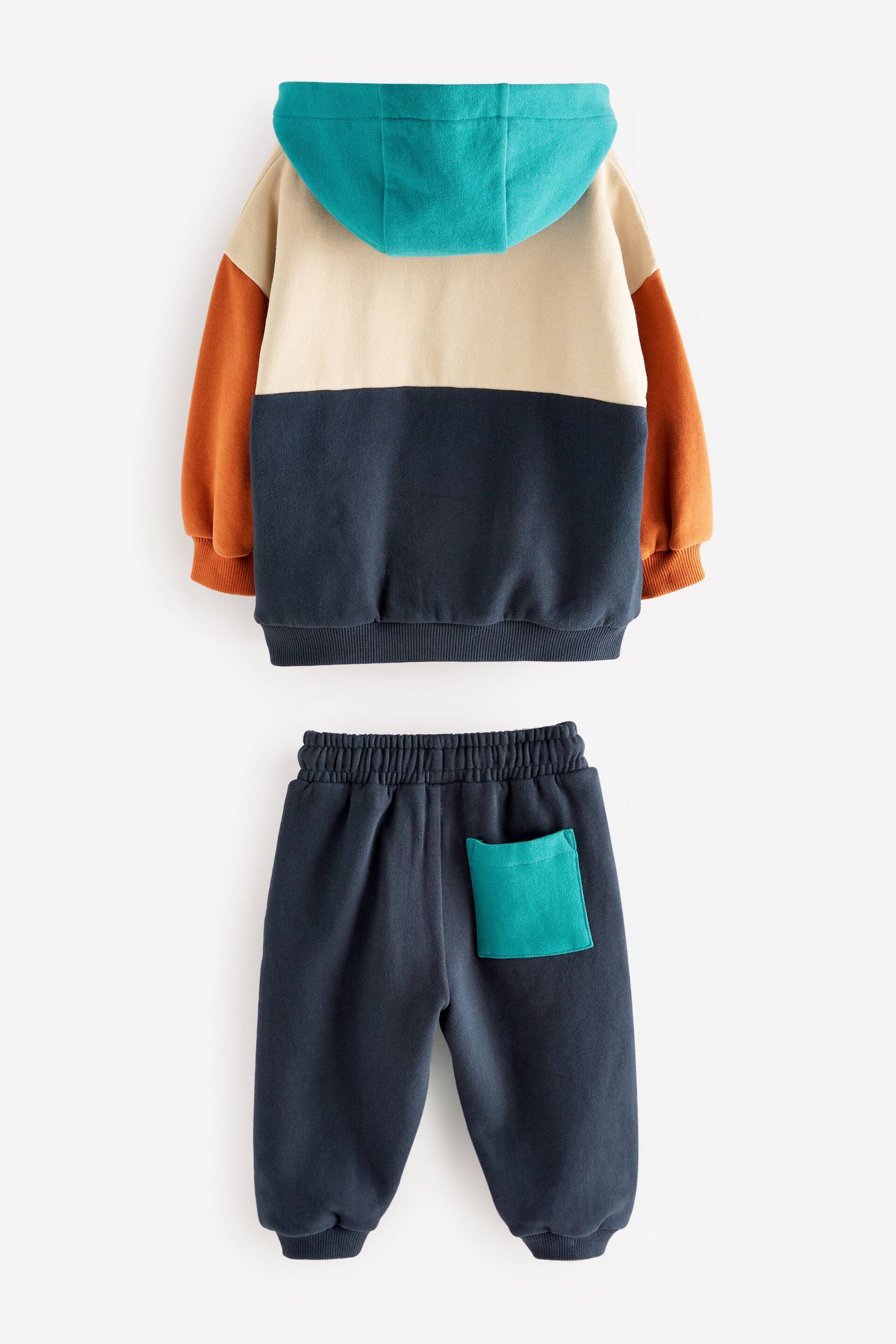 Navy Blue/Tan Brown Colourblock Hoodie and Jogger Set (3mths-7yrs) - Image 7 of 9