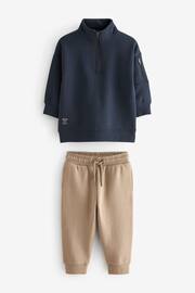 Blue/ stone Funnel Neck Sweatshirt and Jogger Set (3mths-7yrs) - Image 6 of 8