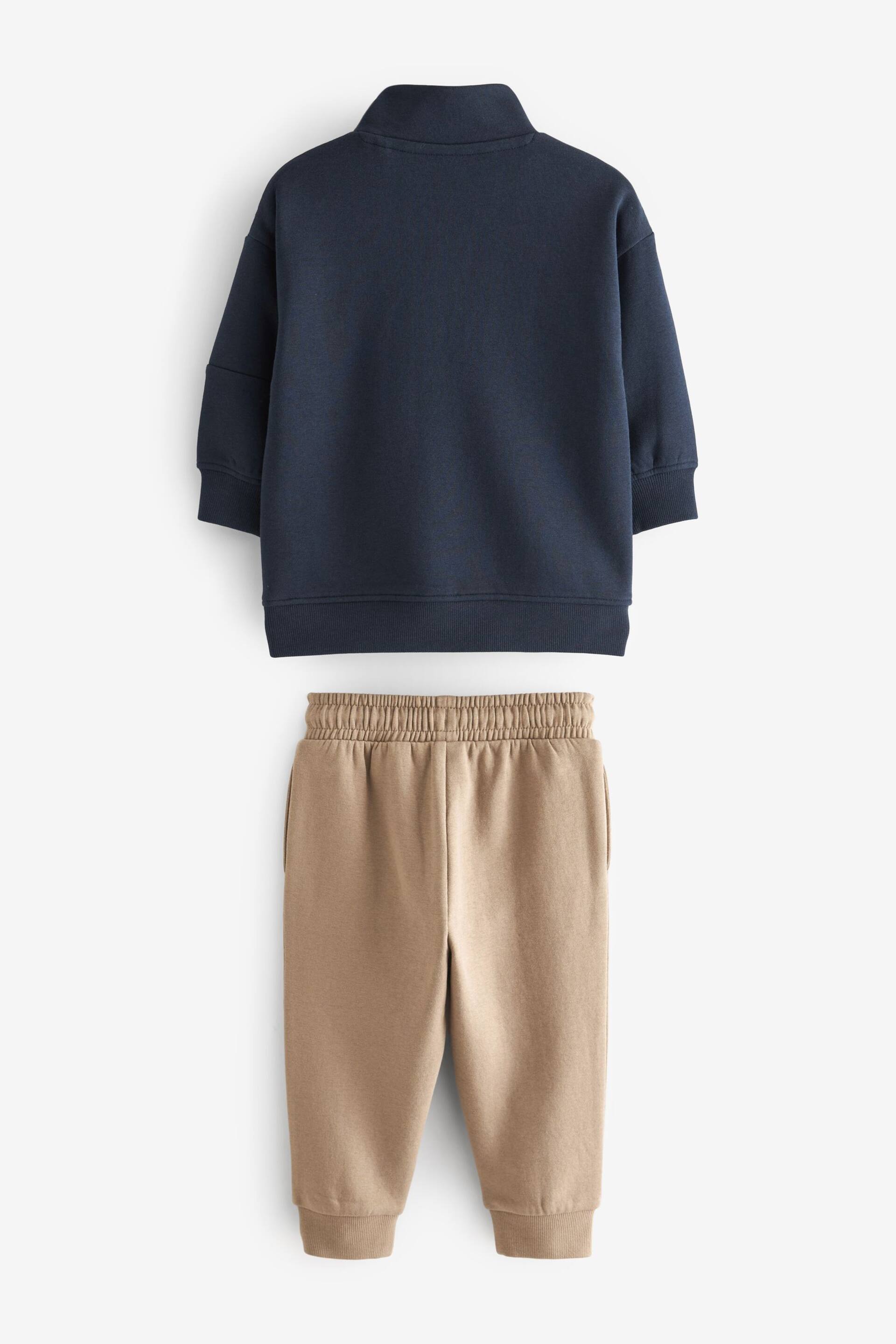 Blue/ stone Funnel Neck Sweatshirt and Jogger Set (3mths-7yrs) - Image 7 of 8