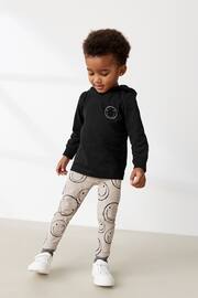 Black/Ecru Cream Smile Face Long Sleeve Hoodie And Leggings Set (3mths-7yrs) - Image 1 of 6