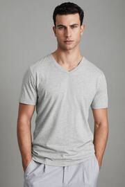 Reiss Grey Marl Dayton Cotton V-Neck T-Shirt - Image 1 of 7