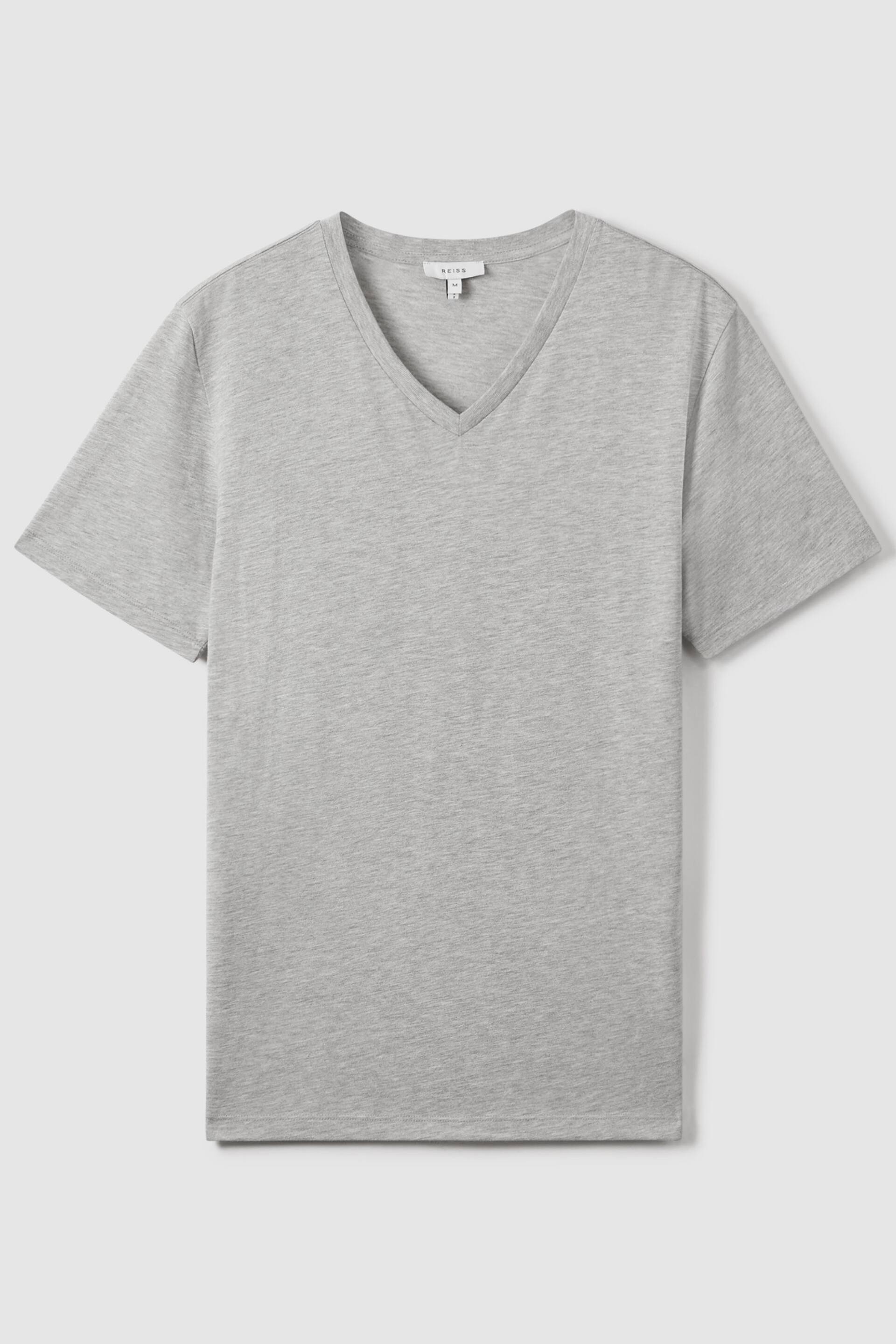 Reiss Grey Marl Dayton Cotton V-Neck T-Shirt - Image 2 of 7