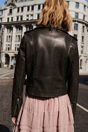 Washed Black Faux Leather Biker Jacket - Image 3 of 6