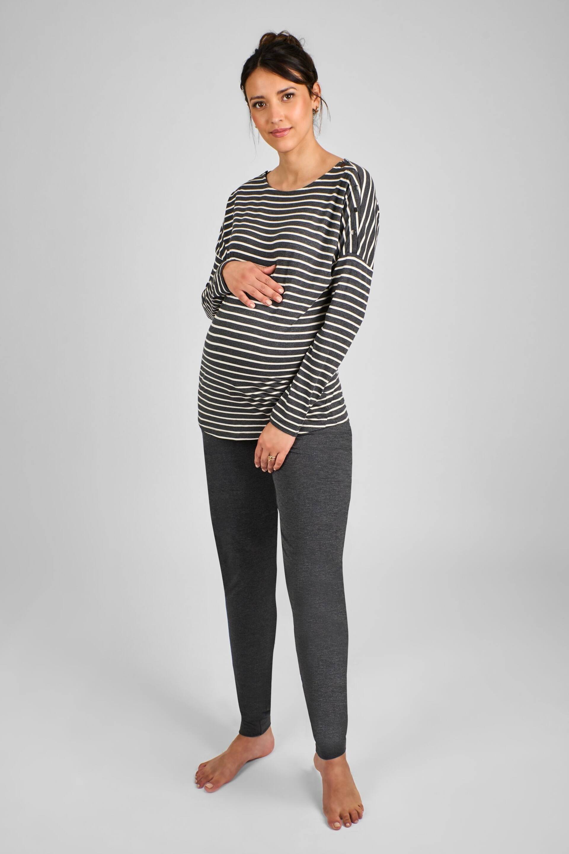 JoJo Maman Bébé Charcoal Stripe Maternity & Nursing Pyjama Set - Image 1 of 5