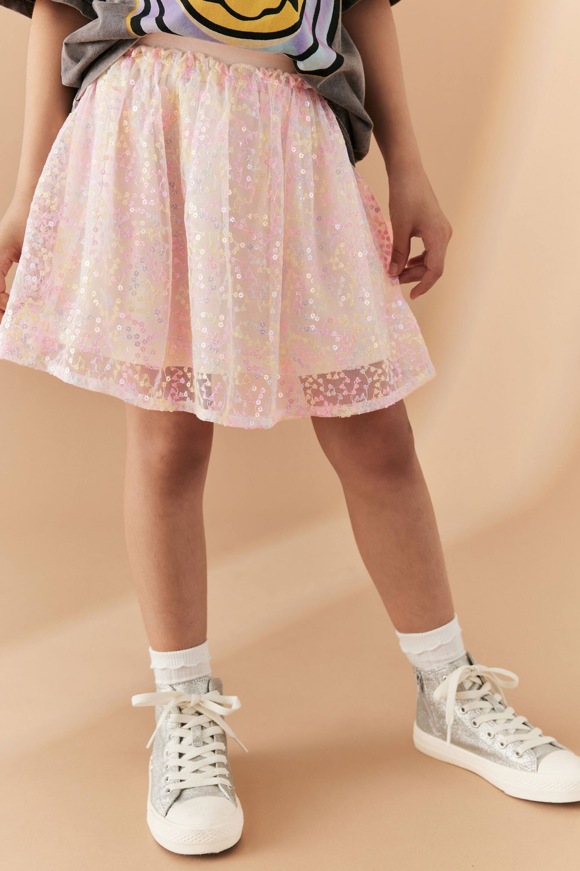 Pink Multi Floral Sequin Skirt (3-16yrs) - Image 2 of 5