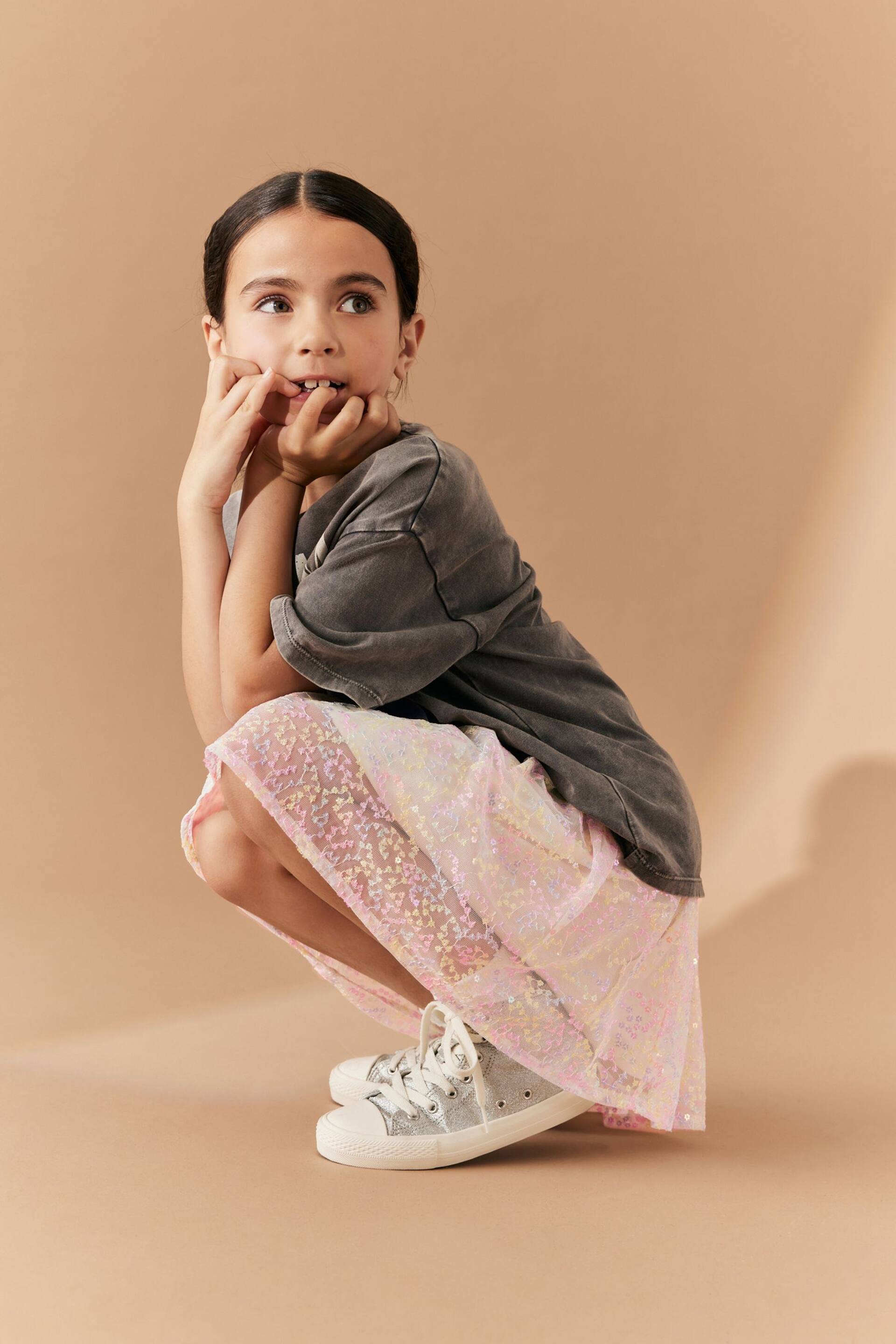 Pink Multi Floral Sequin Skirt (3-16yrs) - Image 3 of 5